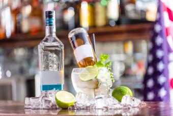 American style margarita beer coctail in skull glass on bar