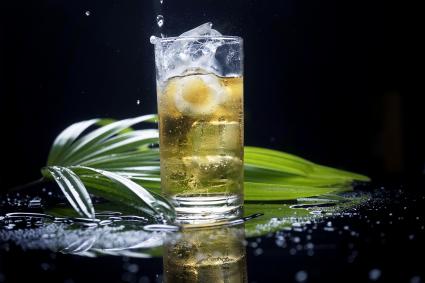 Dark rum whisky and Sparking water