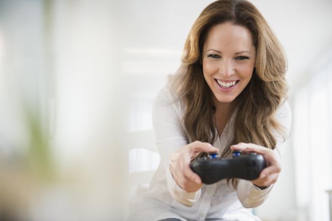 Woman playing video game