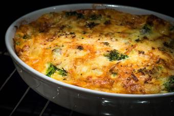 Broccoli casserole with cheese in oven