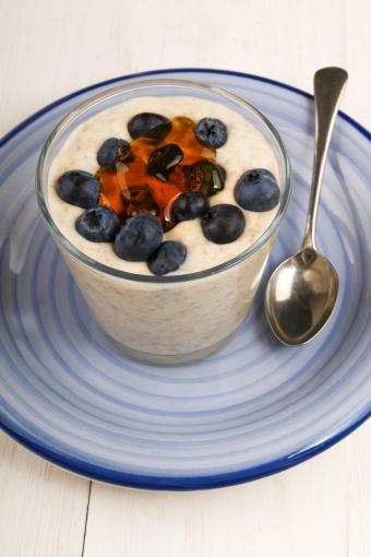 steel cut oats topped with blueberries and agave