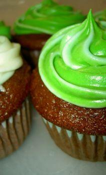 A cupcake with green frosting.