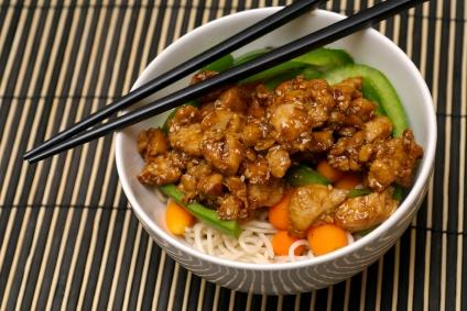 Sesame chicken is delightful over rice or noodles.