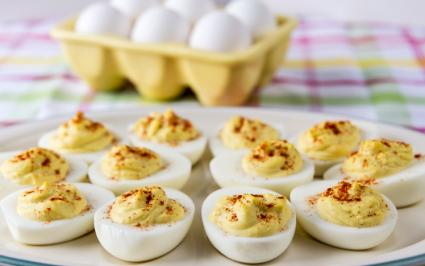 Basic deviled eggs on a plate