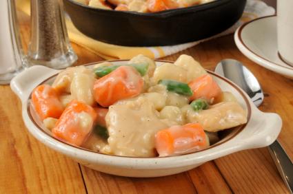 Bowl of homemade chicken and dumplings