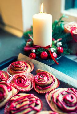 Christmas cinnamon rolls on a buffet