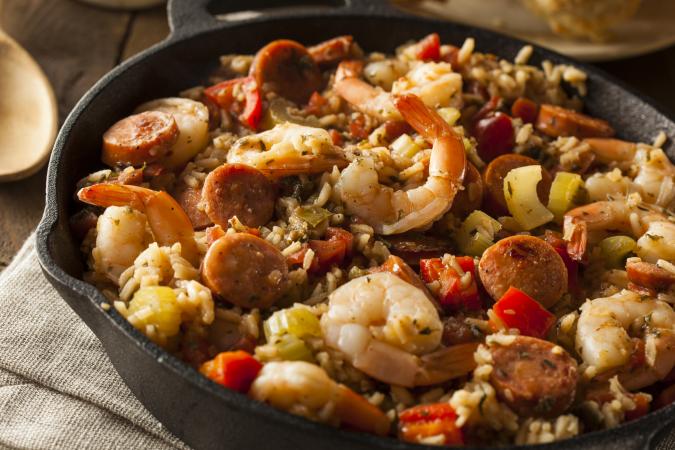 Skillet sausage and shrimp jambalaya