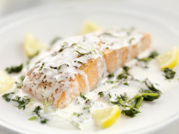 Creamy garlic sauce over salmon