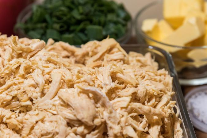 Detail close-up of shredded chicken