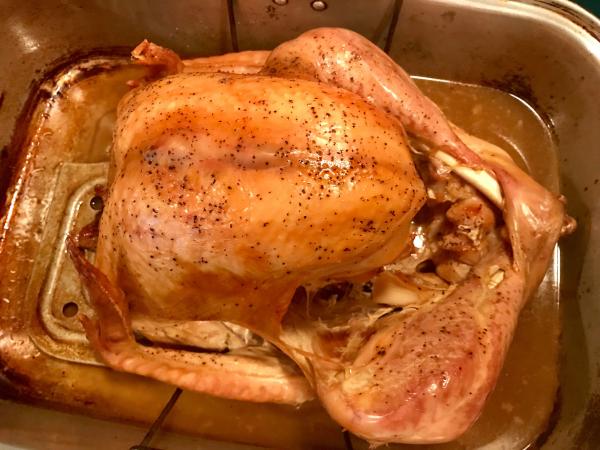 Homemade roast turkey in pan