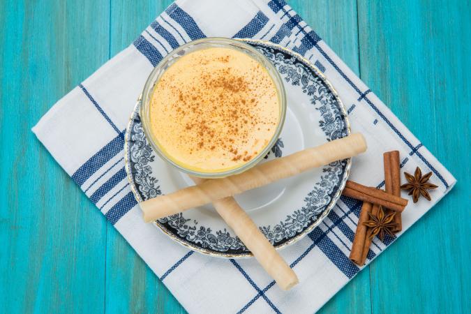 Custard dessert in a glass cup