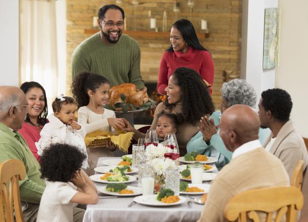 Family eating Thanksgiving dinner