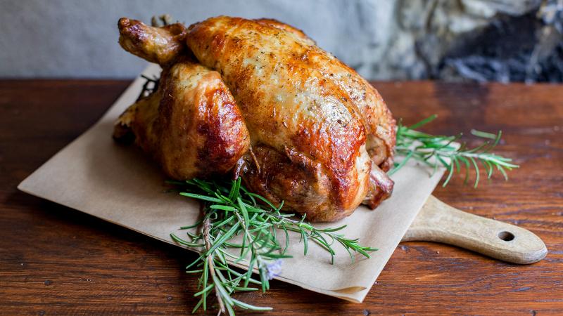Roasted Chicken On Cutting Board