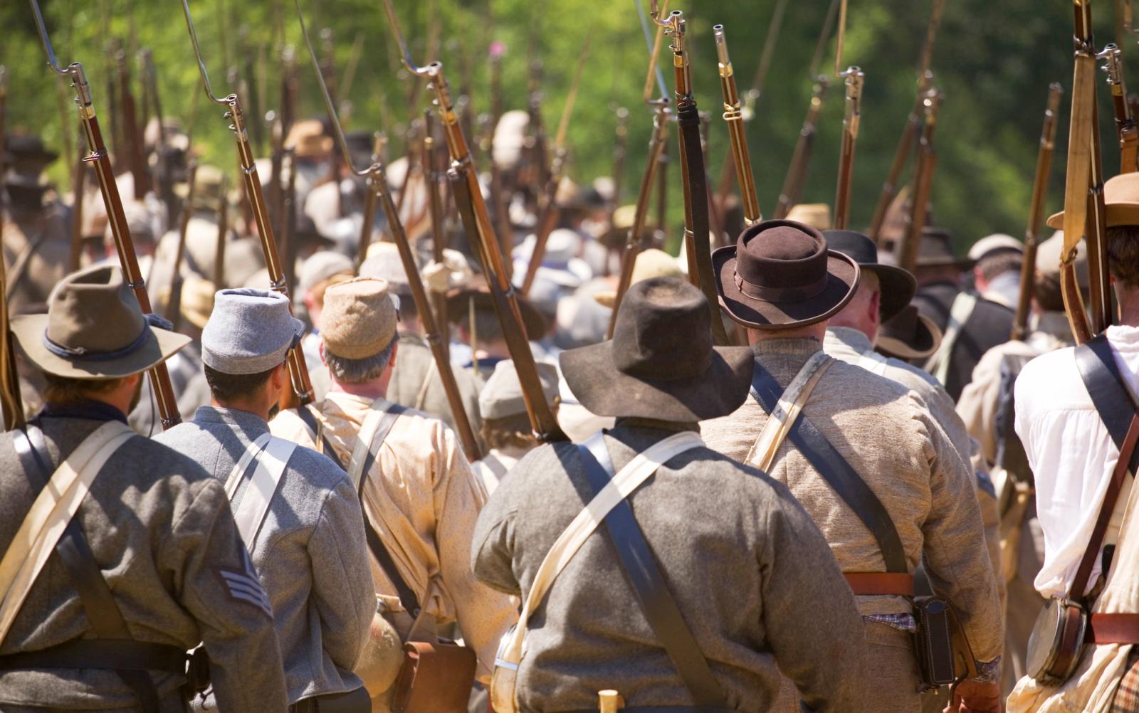 Confederate civil war soldiers marching