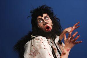 Man in bloody werewolf costume