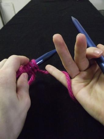 Step one of how to hold the yarn for knitting