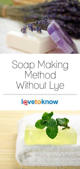 Lavender sprigs and homemade soaps