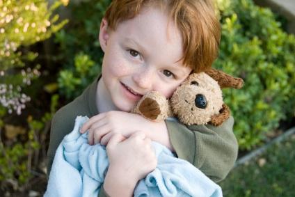 Boy with quilt