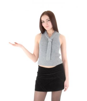 Woman wearing knitted tank top