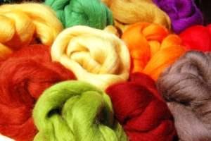 Carded and dyed wool ready for felting