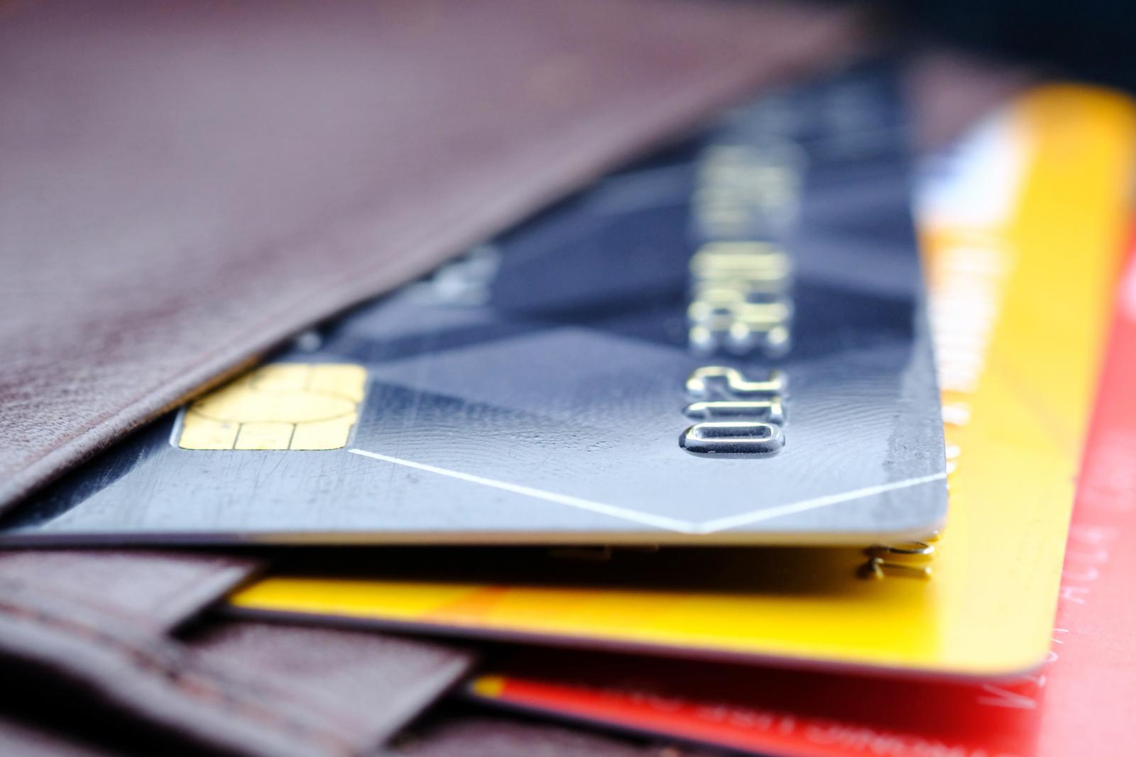 Credit cards in leather wallet