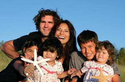 family on beach
