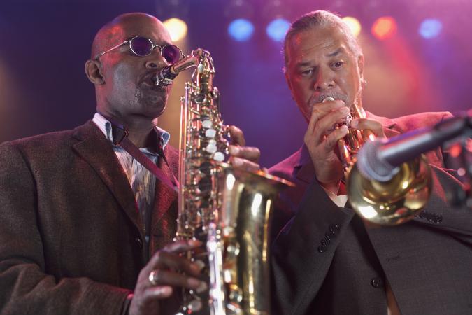 Musicians playing in jazz band