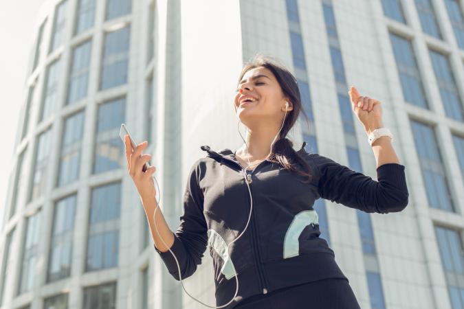 Woman dancing on street