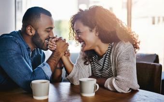 Young couple spending time together at a cafe