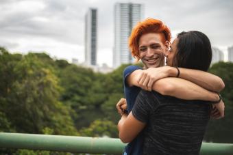 Couple dating outdoors on a cloudy day