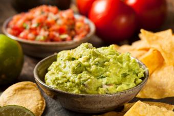 Green Homemade Guacamole with Tortilla Chips