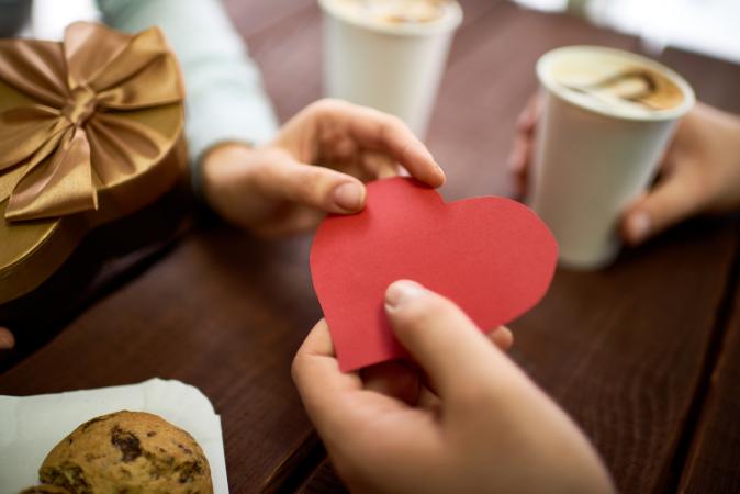 Valentines card for boyfriend in cafe