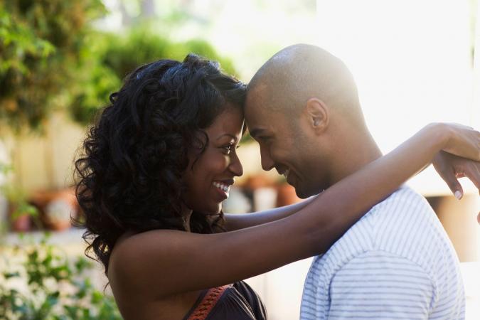 Couple in love embracing outdoors
