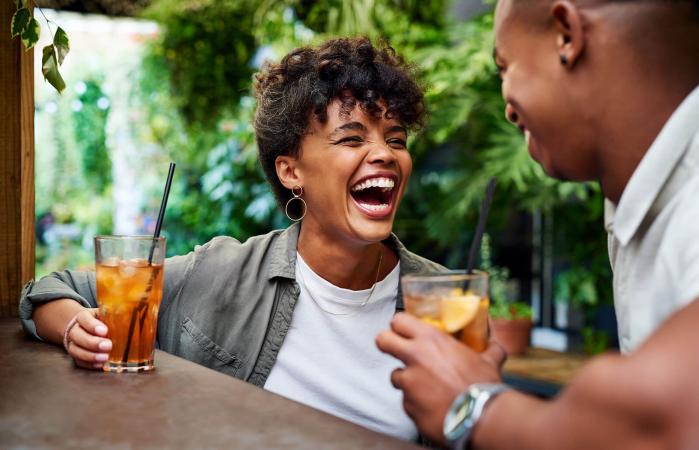 happy couple having drinks
