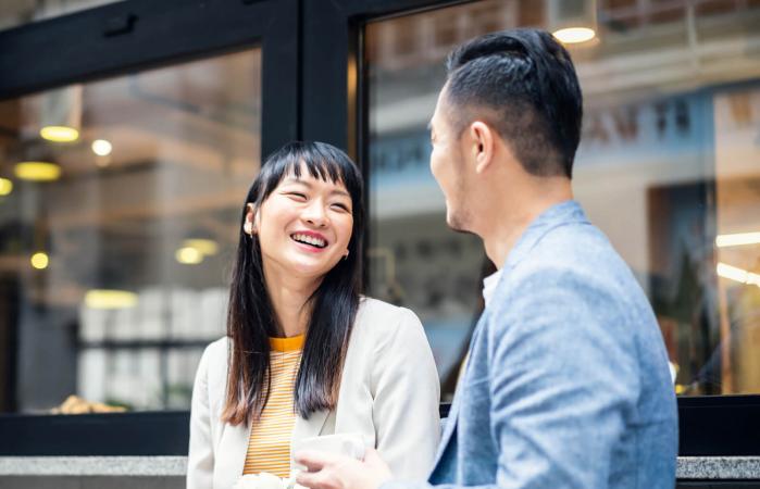 couple talking happily