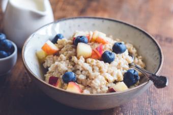 Healthy breakfast, oatmeal porridge with berries