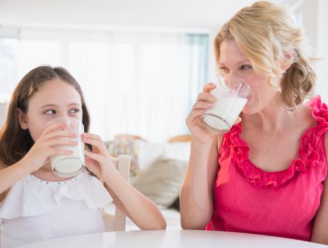 Mother and daughter drinking milk