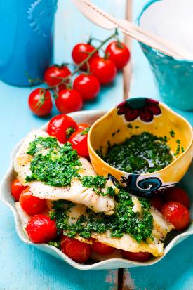 Baked tilapia with cherry tomatoes