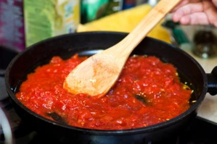 Tomato sauce in frying pan