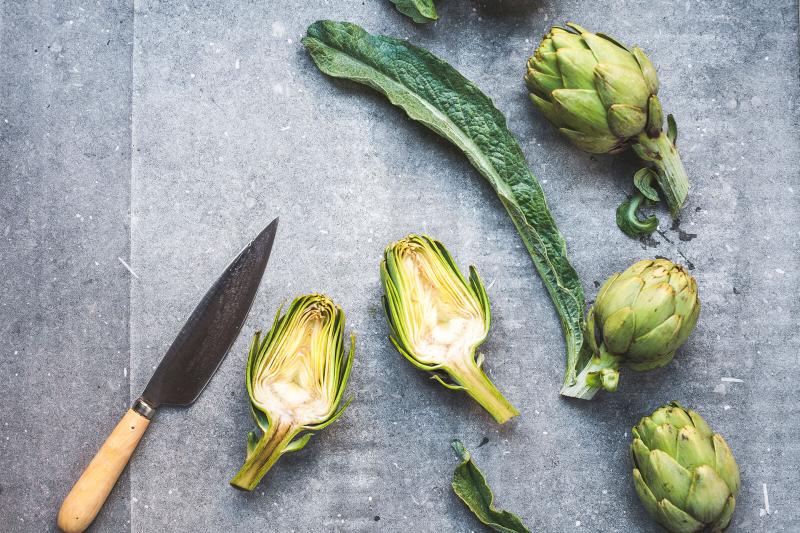 Winter Artichokes being prepared