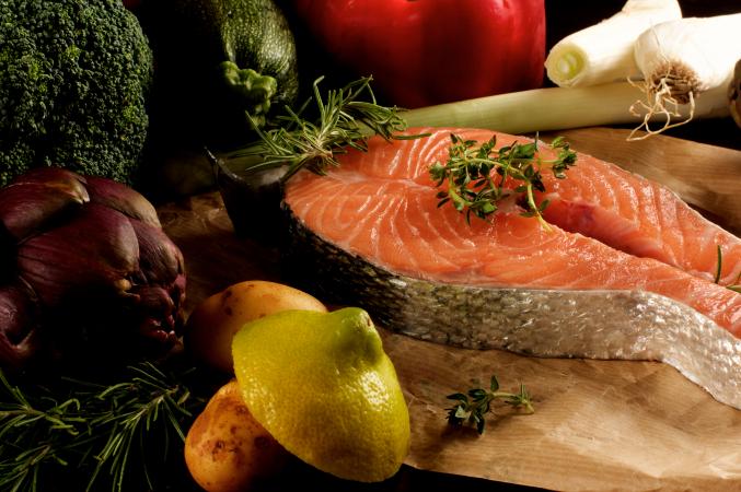 raw salmon and vegetables