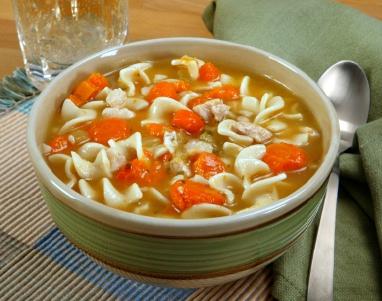 A bowl of hearty chicken soup is low in calories and high in nutrition
