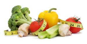 Fresh vegetables wrapped in tape measure