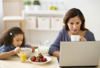 Mother and daughter during breakfast