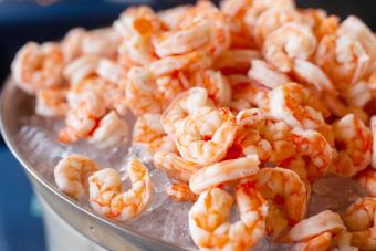 Large tray of cooked shrimp