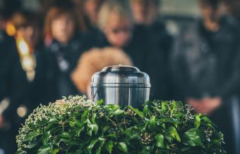 Metal urn at a memorial service