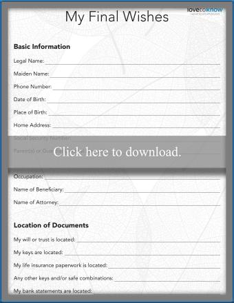 Personalized Final Wishes Organizer (Free) | LoveToKnow