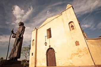 Statue of Padre Junipero Serra outside Mission San Gabriel Arcangel