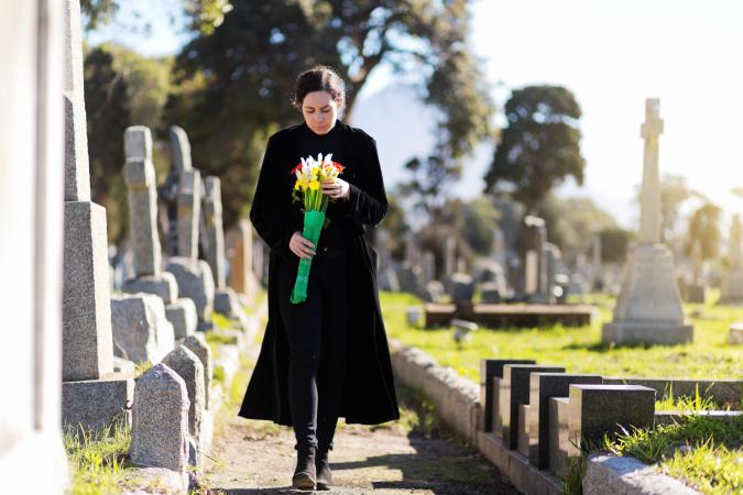 woman in cemetery
