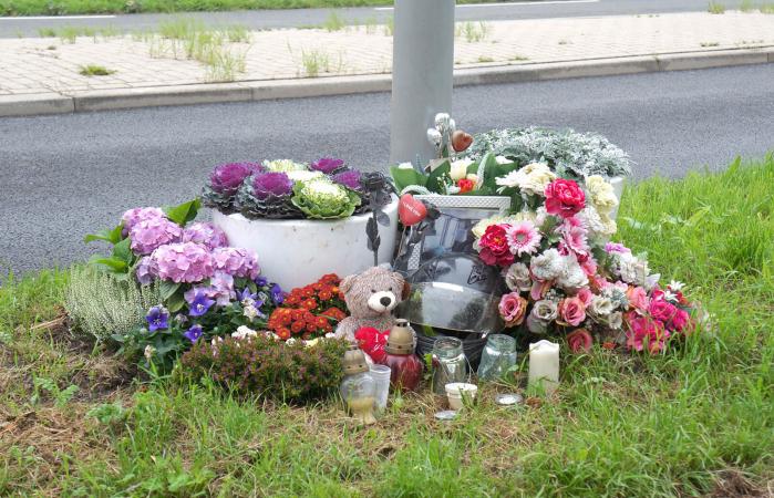 Roadside memorial with flowers